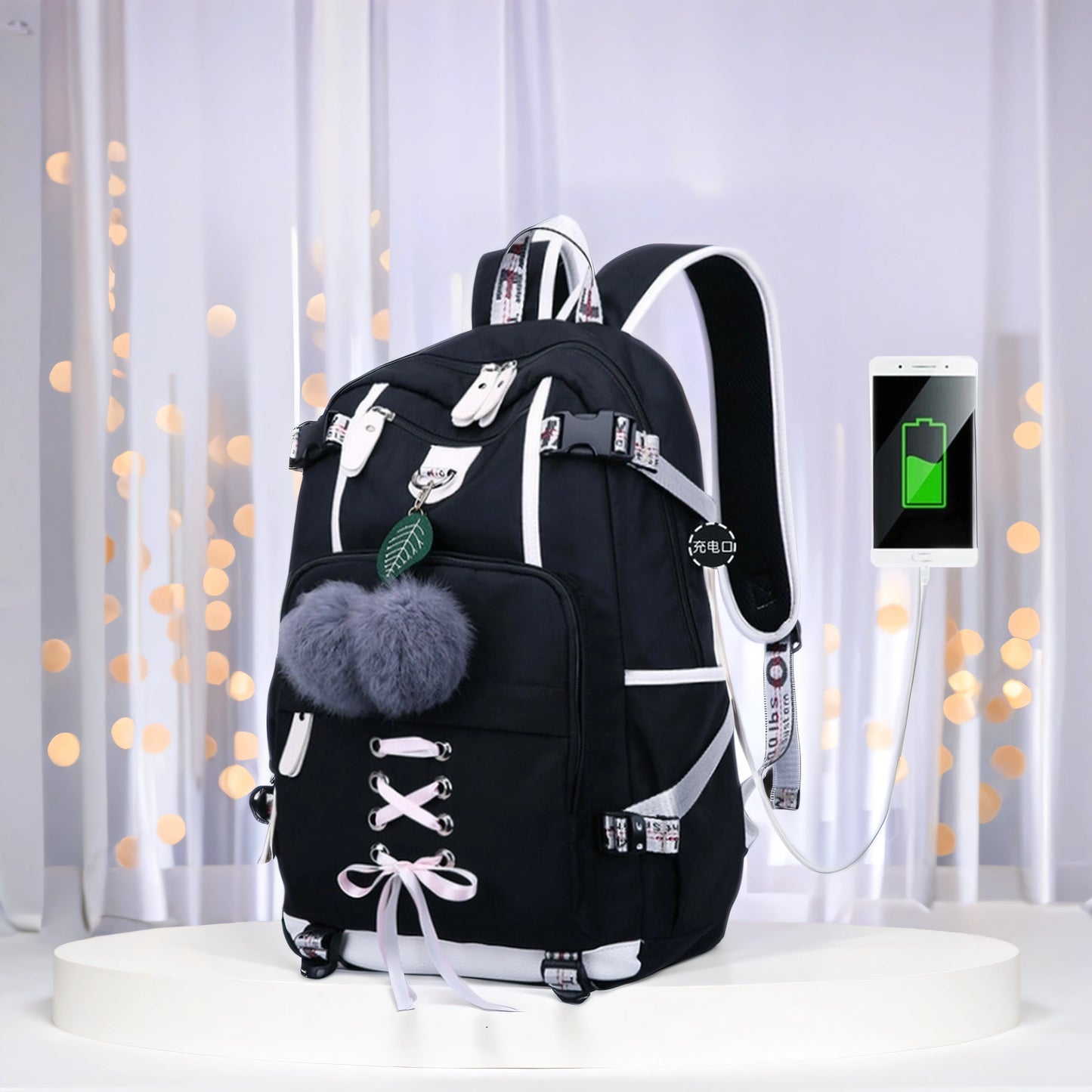 4BagStyle - Mochila USB con conexión Pompom